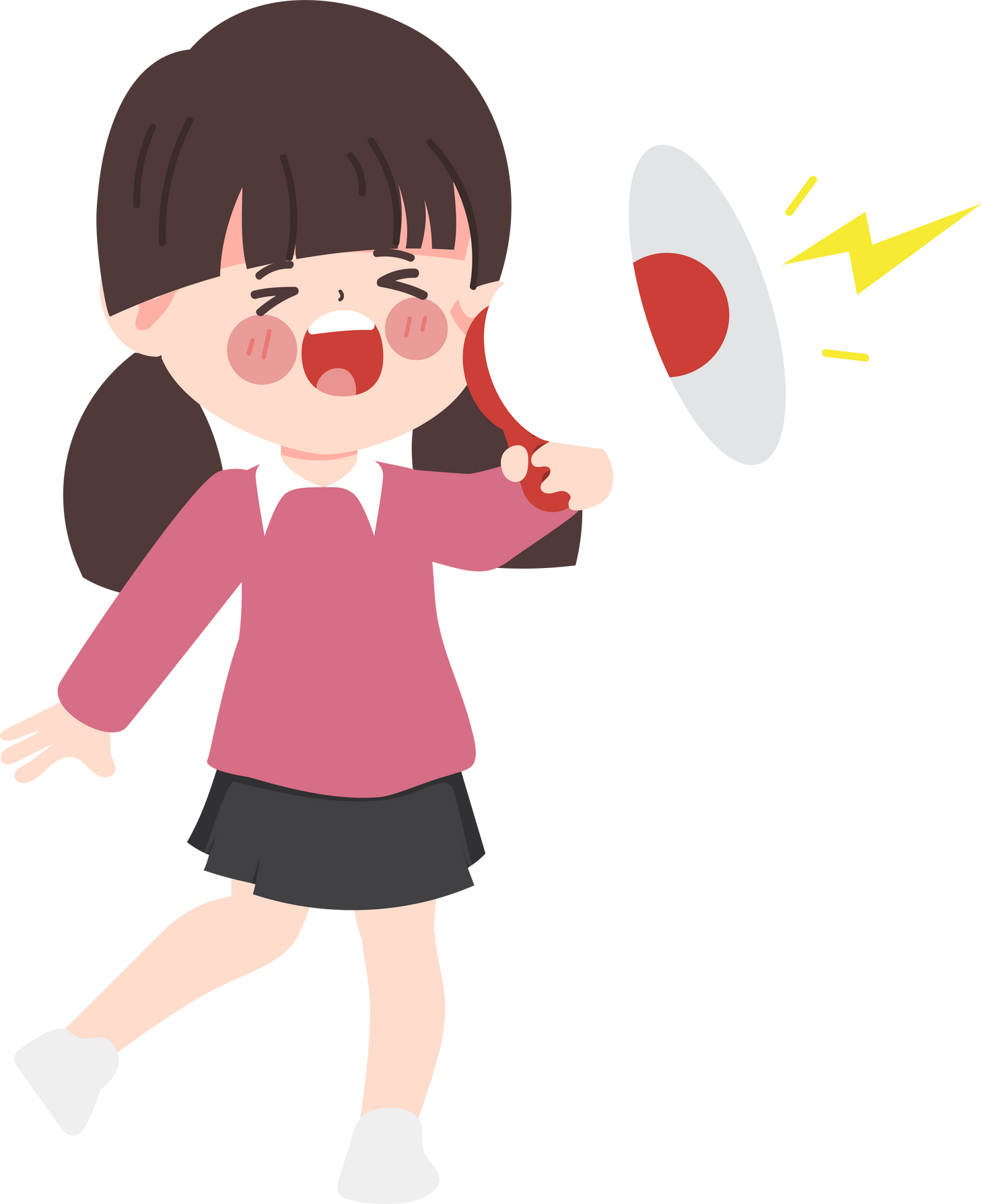 Cartoon clip art girl talking with megaphone character.